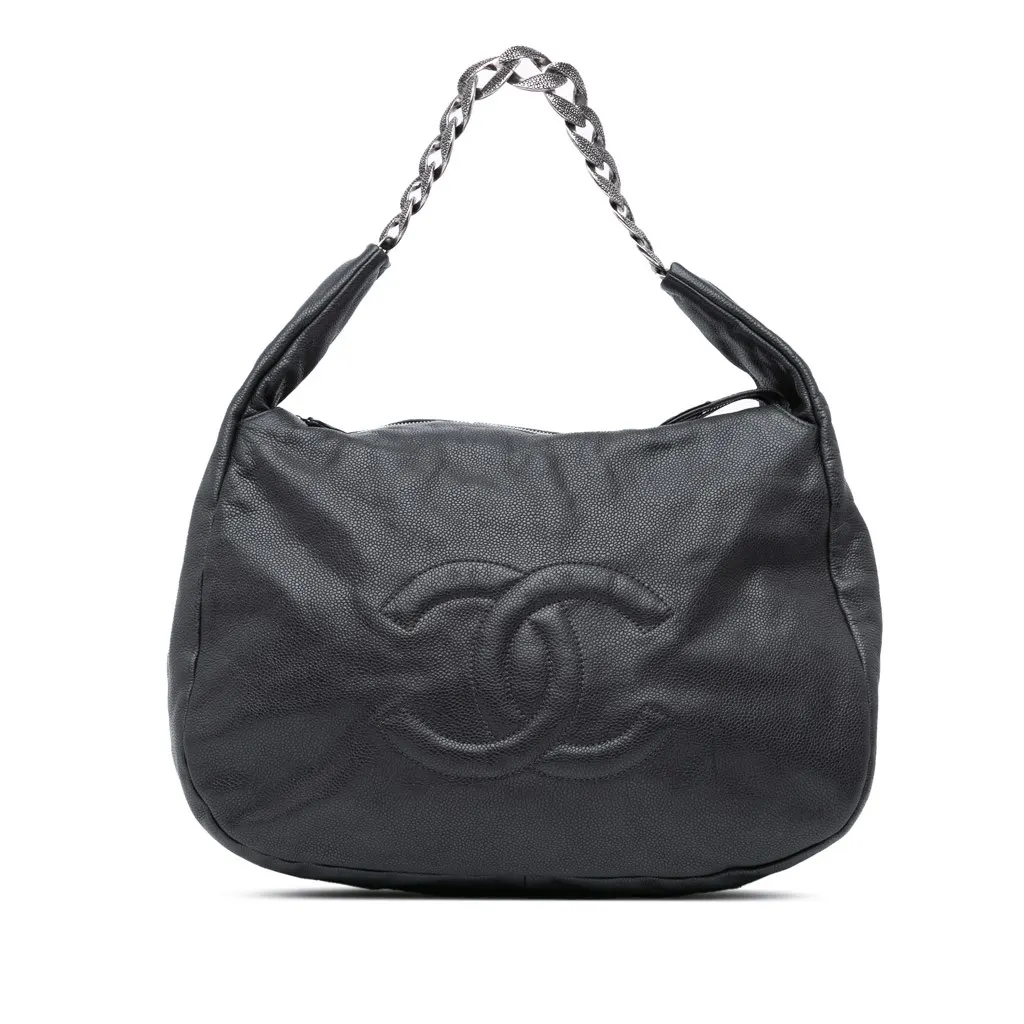 Chanel Caviar 31 Hobo Bag Black Leather Good - Front View