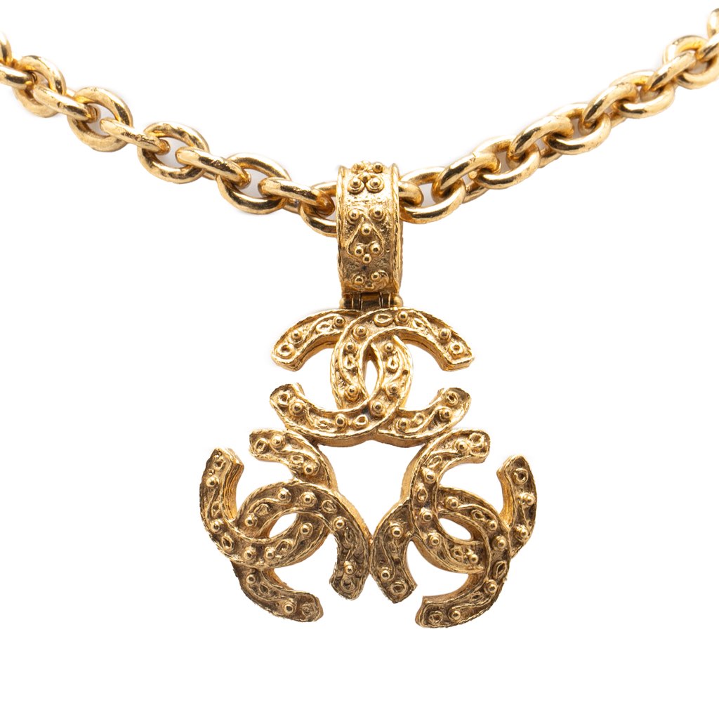 Chanel Gold Plated Triple CC Pendant Necklace