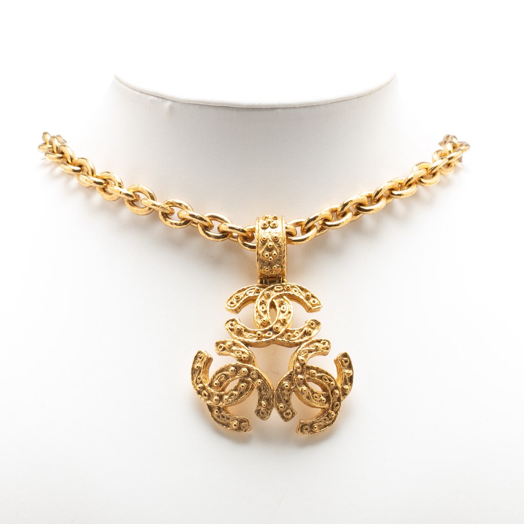 Chanel Gold Plated Triple CC Pendant Necklace - 4