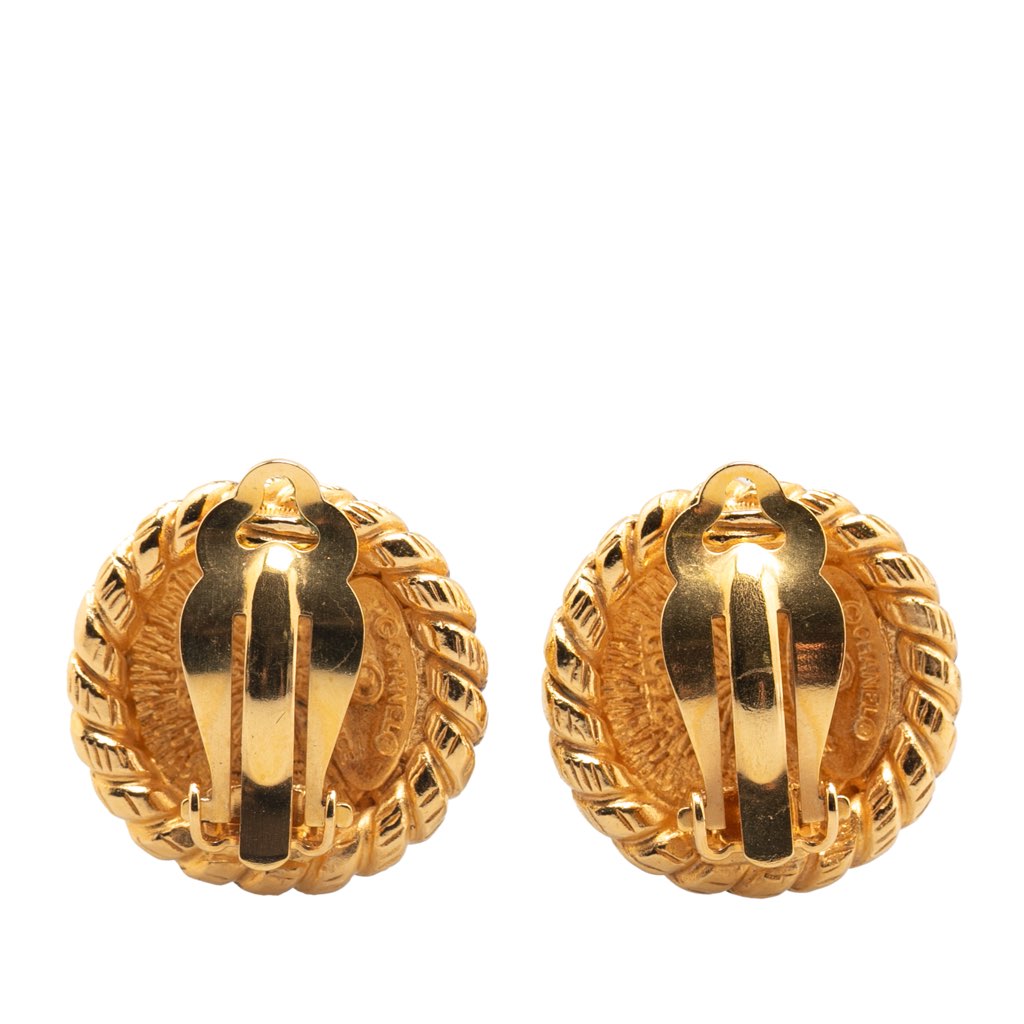 Chanel Gold Plated CC Round Clip on Earrings - 2