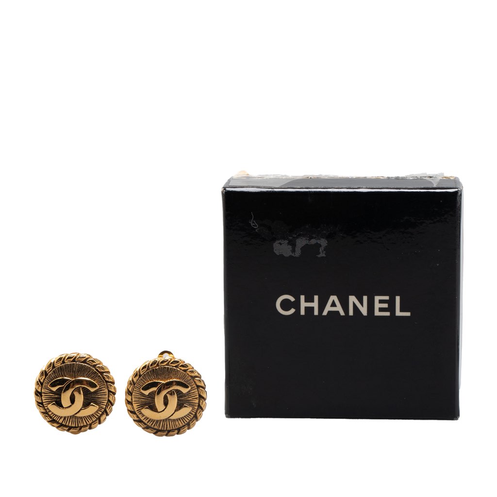 Chanel Gold Plated CC Round Clip on Earrings - 4