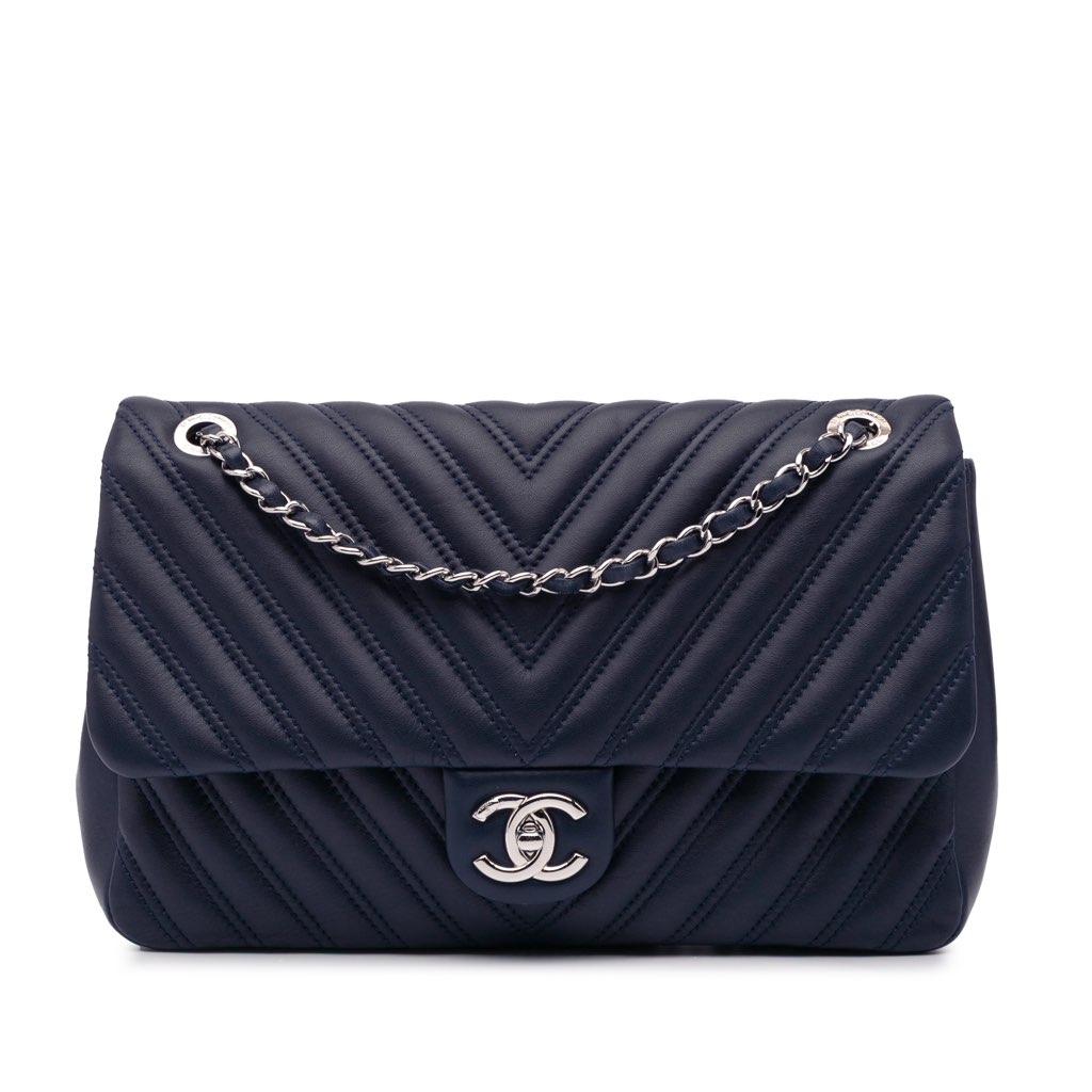 Chanel Jumbo Double Stitch Chevron Lambskin Single Flap