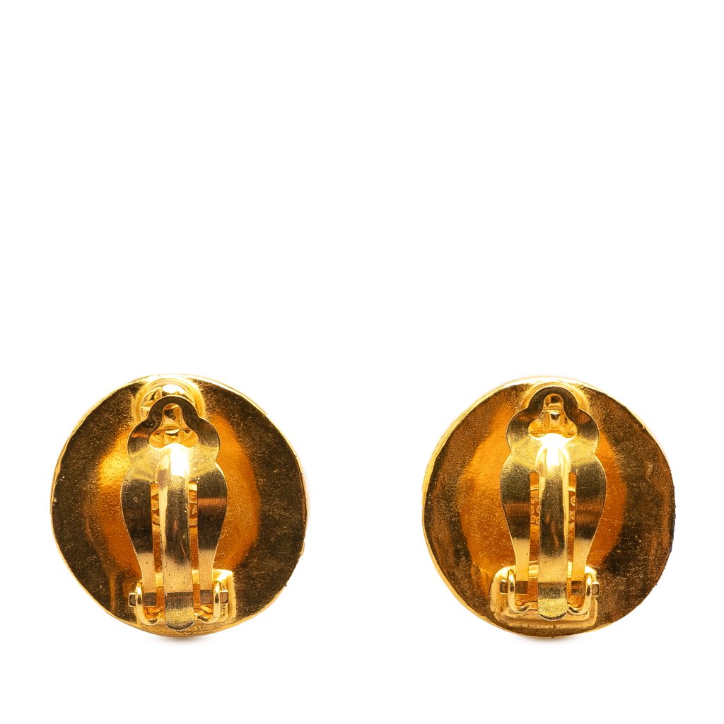Chanel CC Gold Plated Button Clip On Earrings - 2