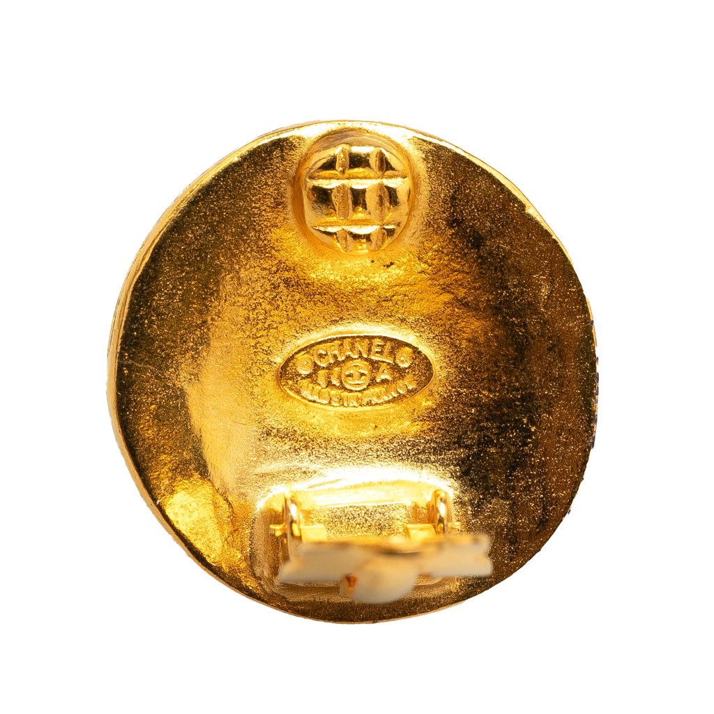 Chanel CC Gold Plated Button Clip On Earrings - 3