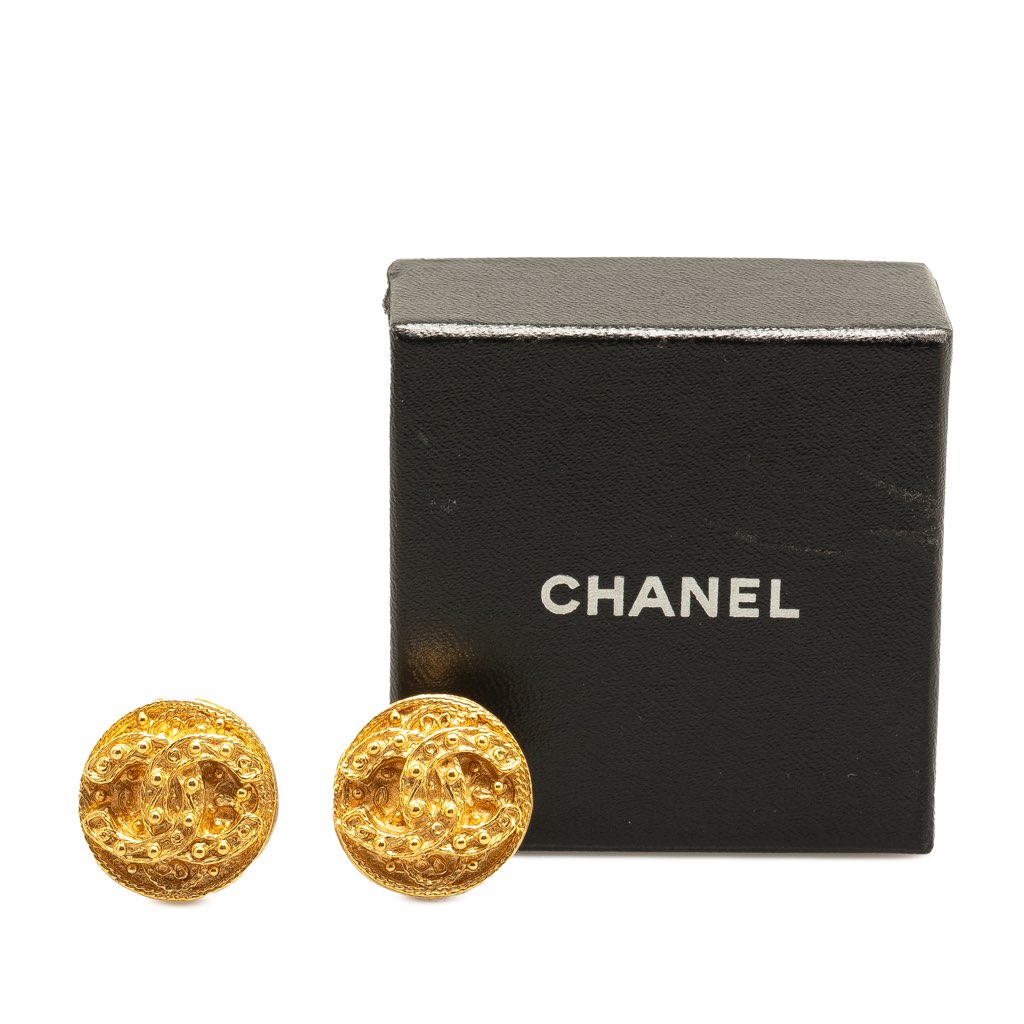 Chanel CC Gold Plated Button Clip On Earrings - 4