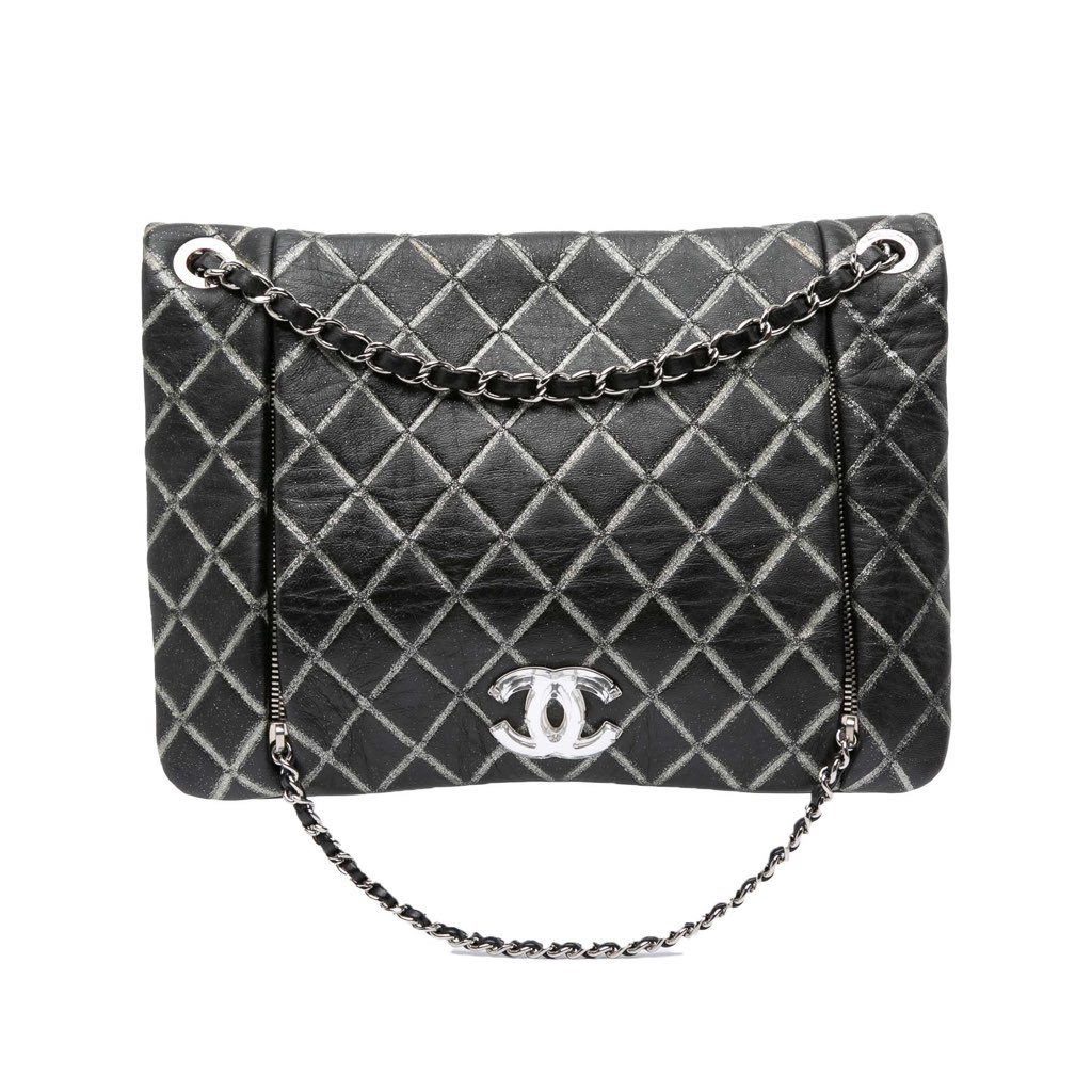 Chanel Quilted Metallic Distressed Lambskin CC Crystal Flap