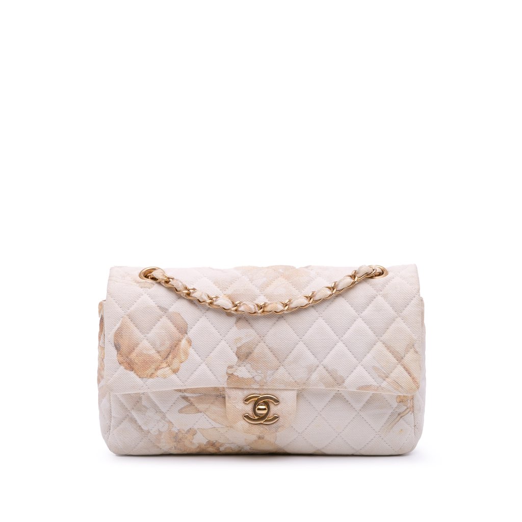 Chanel Medium Classic Printed Denim Floral Double Flap