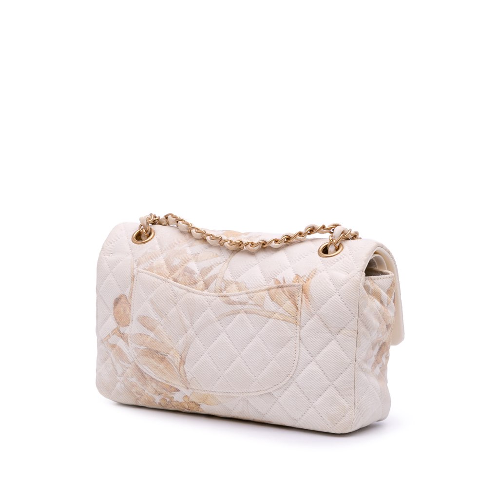 Chanel Medium Classic Printed Denim Floral Double Flap - Back view