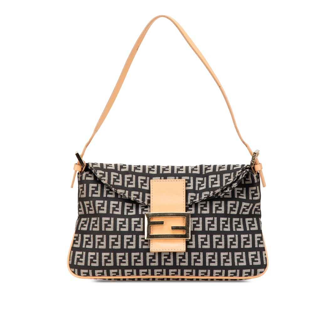 Fendi Zucchino Canvas Double Flap Shoulder Bag