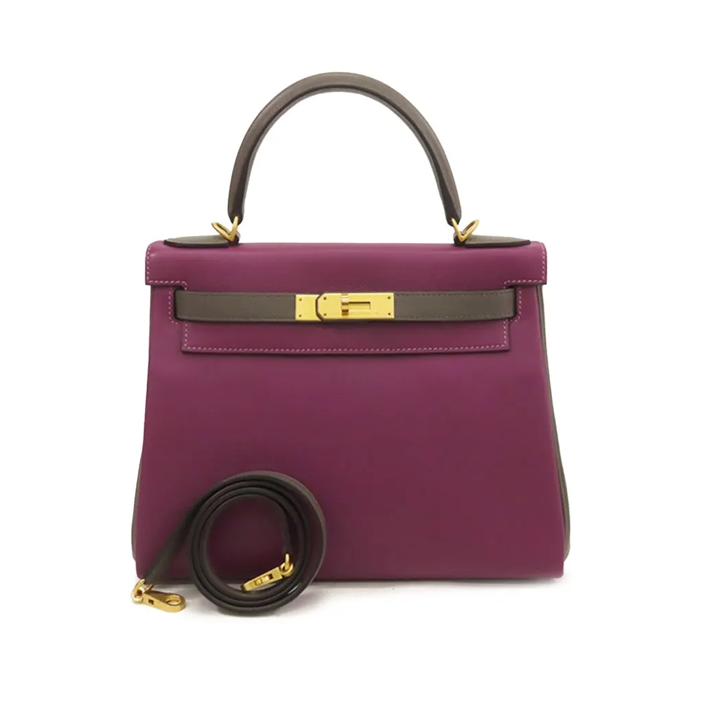Hermès Special Order Evercolor Kelly II Retourne 28 Purple Leather Very good - Front View