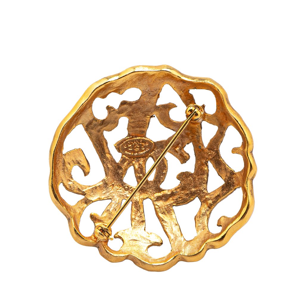 Chanel Gold Plated CC Filigree Brooch - 2
