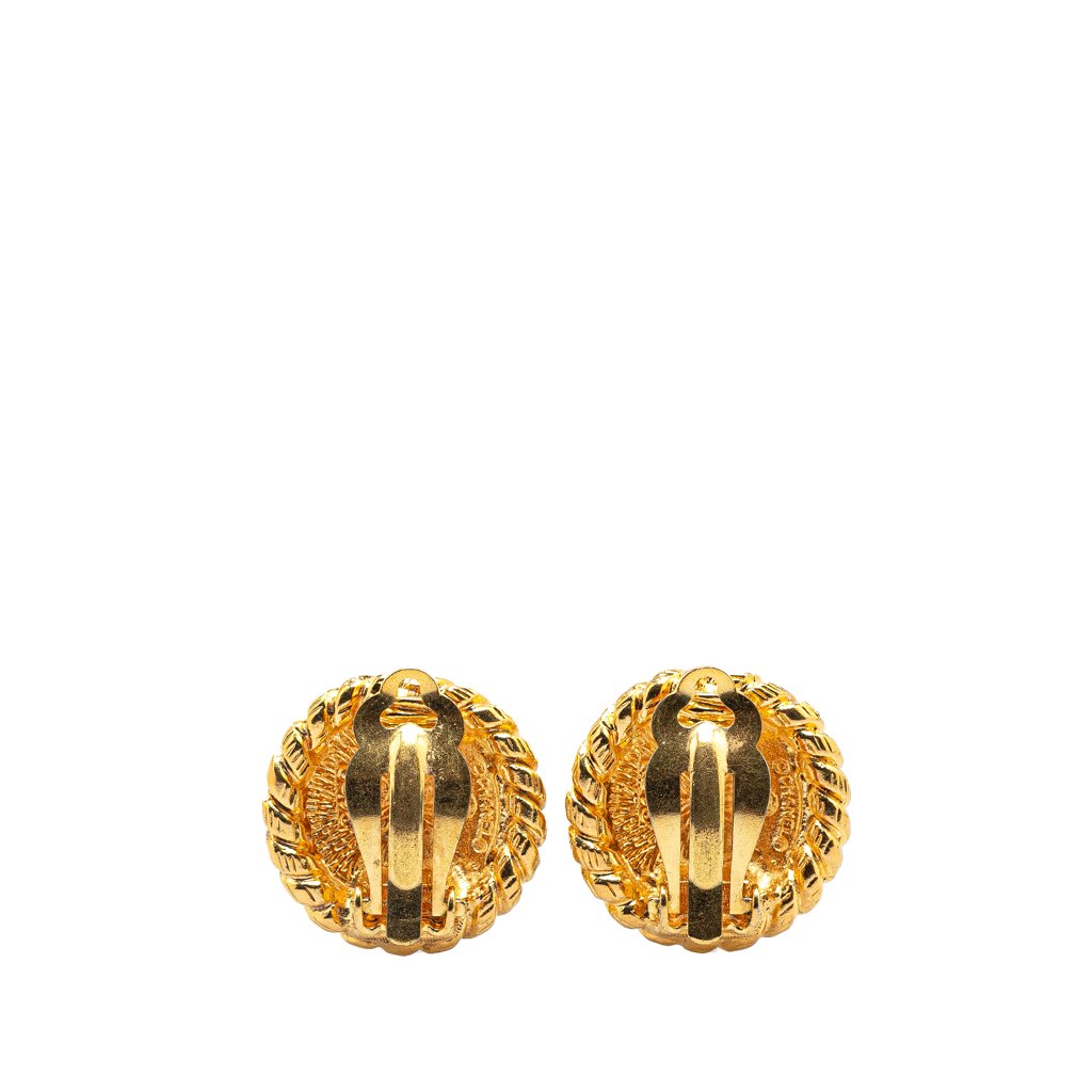 Chanel Gold Plated CC Round Clip on Earrings - 2