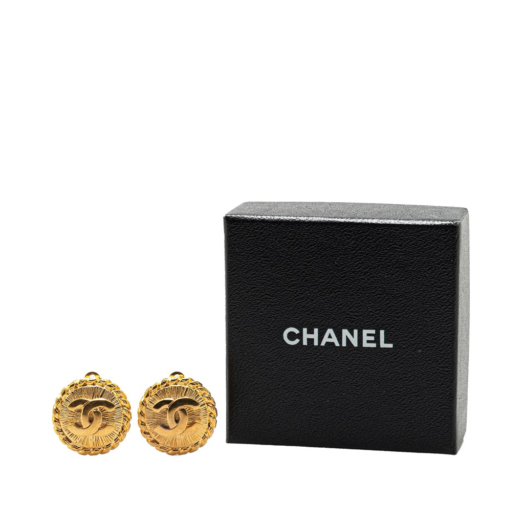 Chanel Gold Plated CC Round Clip on Earrings - 4