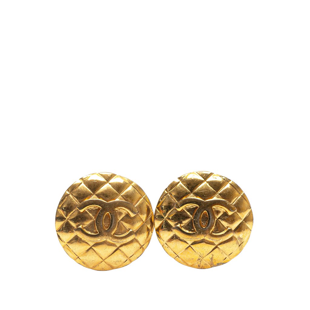 Chanel Gold Plated CC Quilted Clip on Earrings