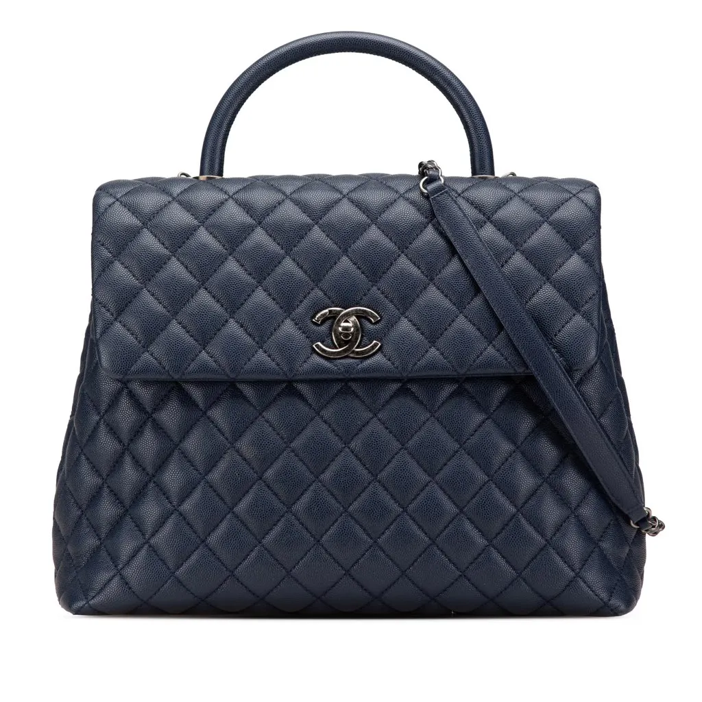 Chanel Large Caviar Coco Top Handle Bag Blue Leather Very good - Front View