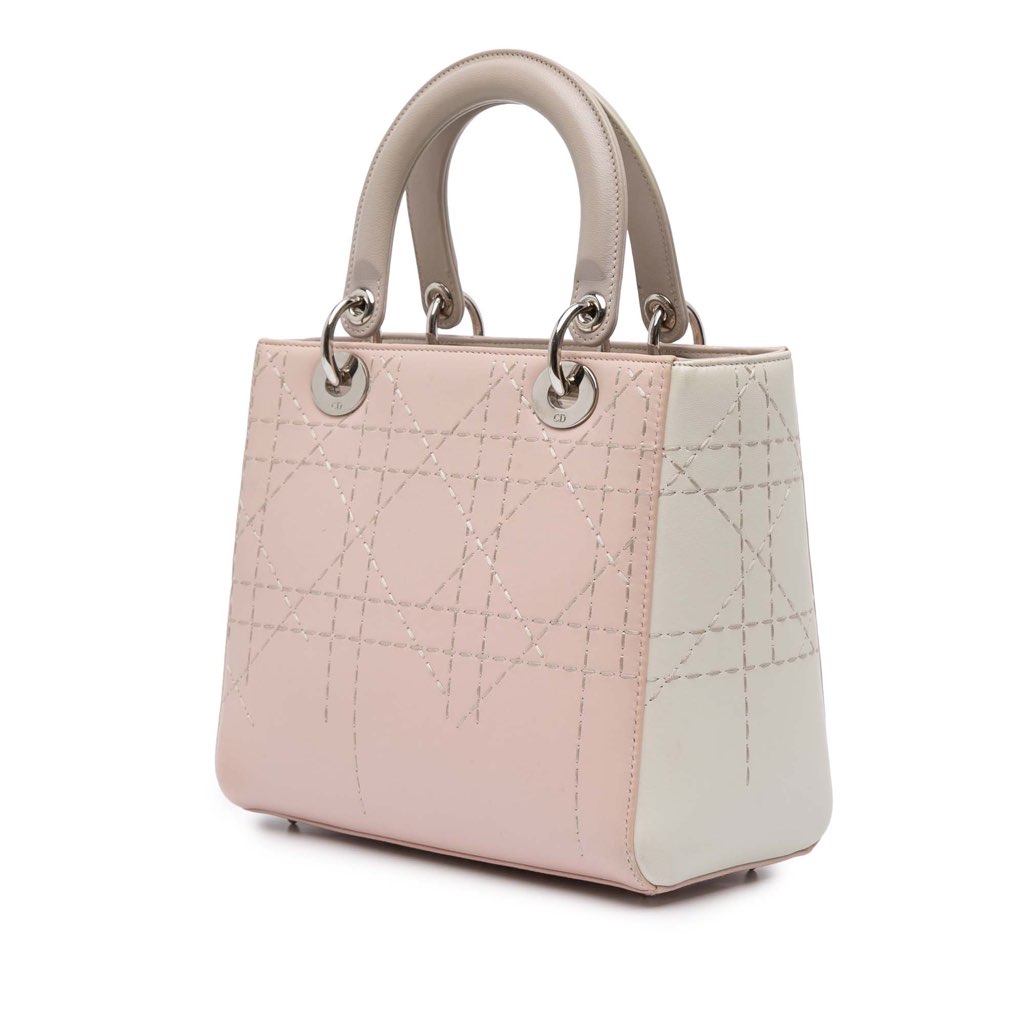 Dior Medium Bicolor Lambskin Macrocannage Stitched Lady Dior - Back view