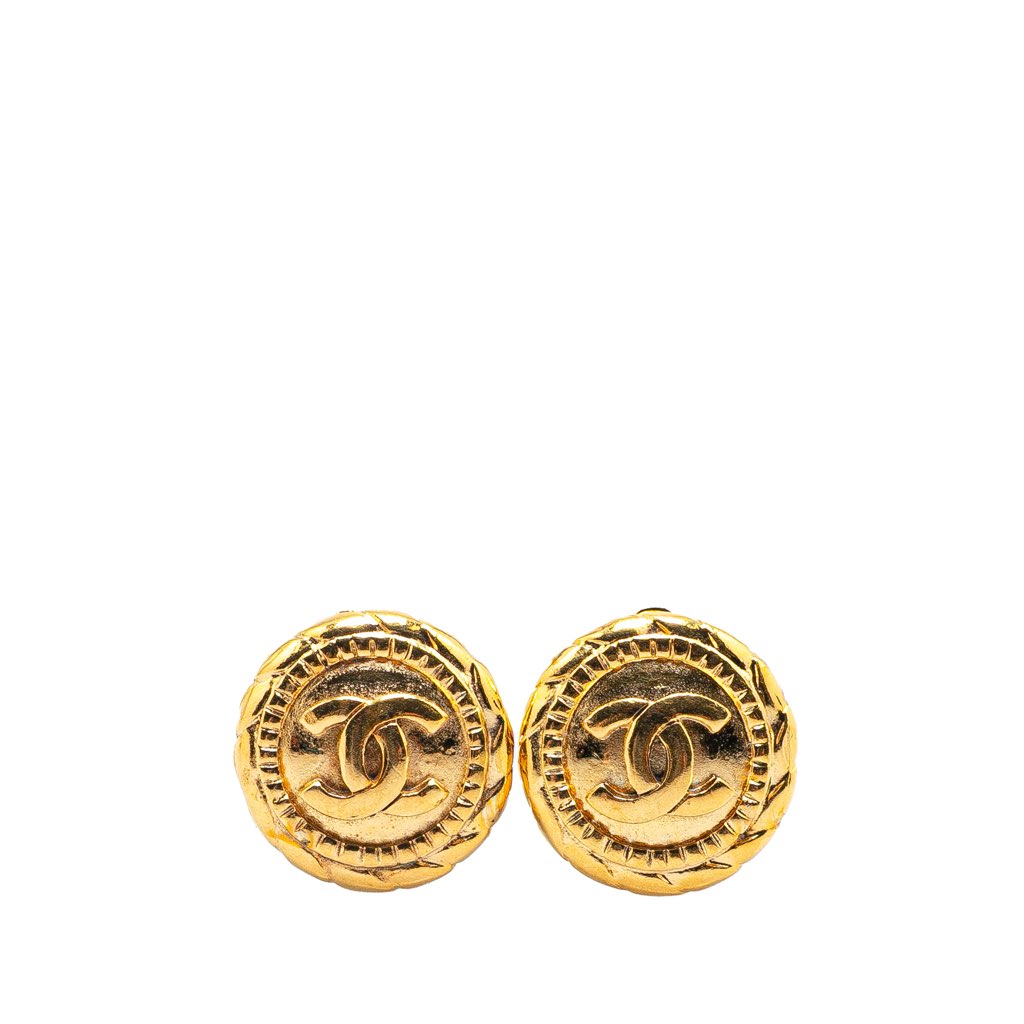 Chanel Gold Plated CC Round Clip On Earrings