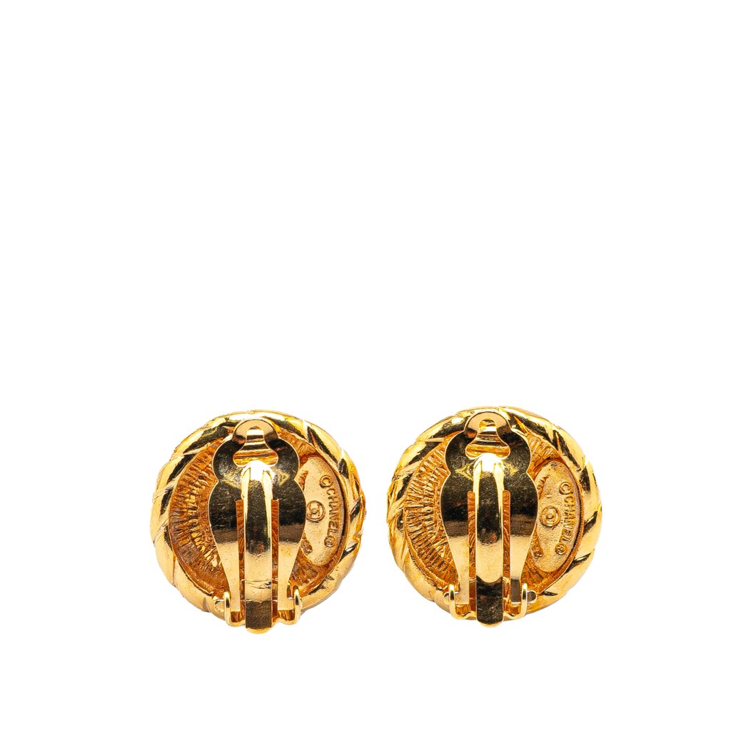 Chanel Gold Plated CC Round Clip On Earrings - Back view