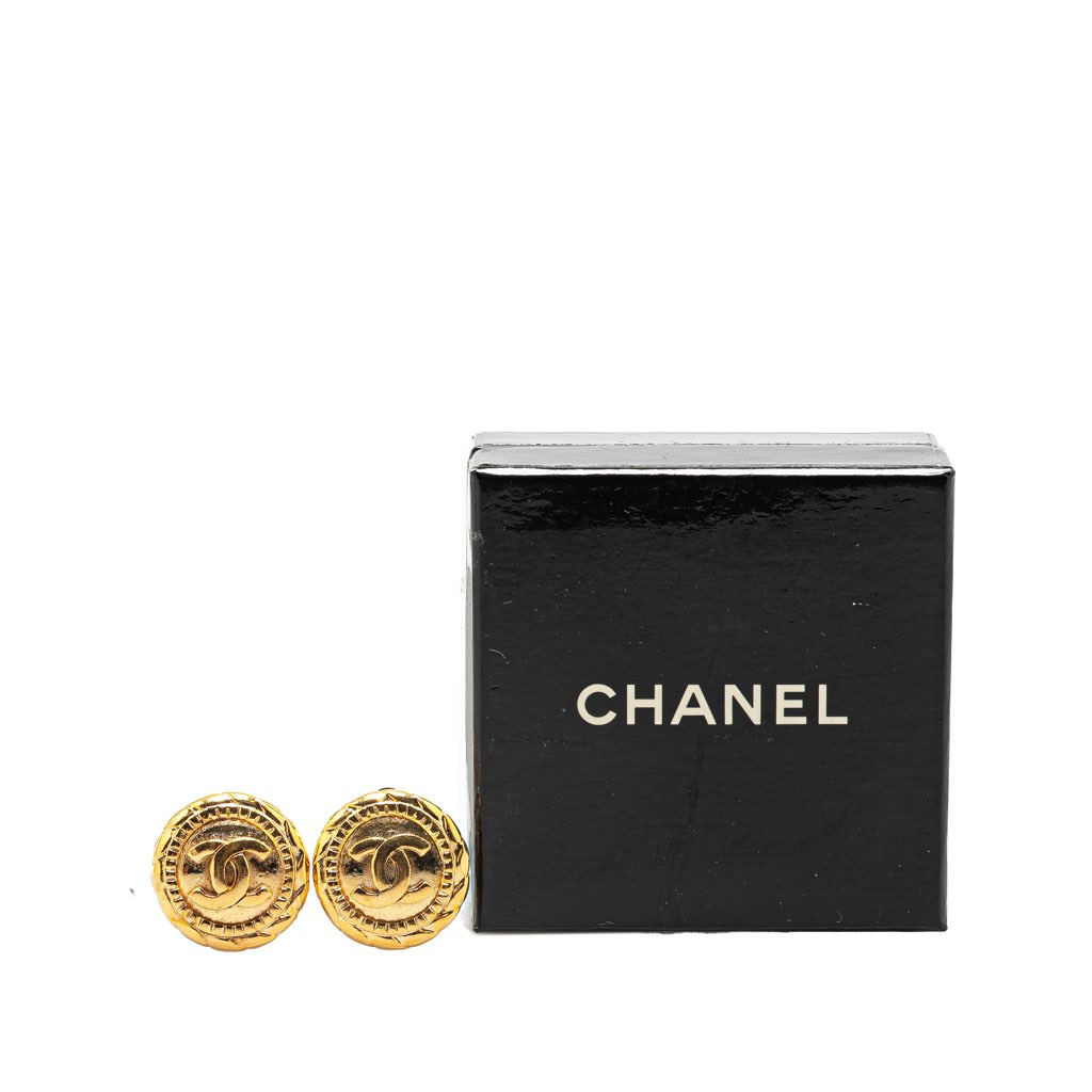 Chanel Gold Plated CC Round Clip On Earrings - 4