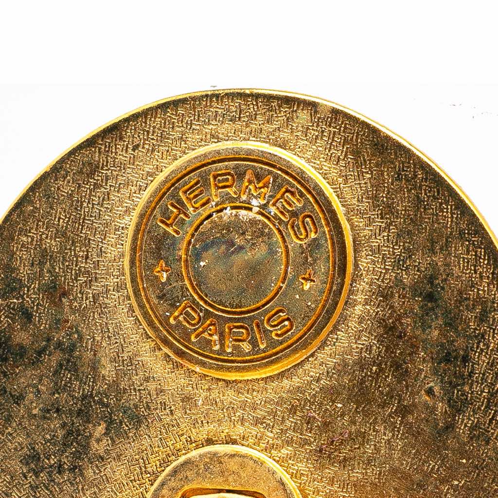 Hermès Gold Plated and Leather Medor Round Clip on Earrings - 3
