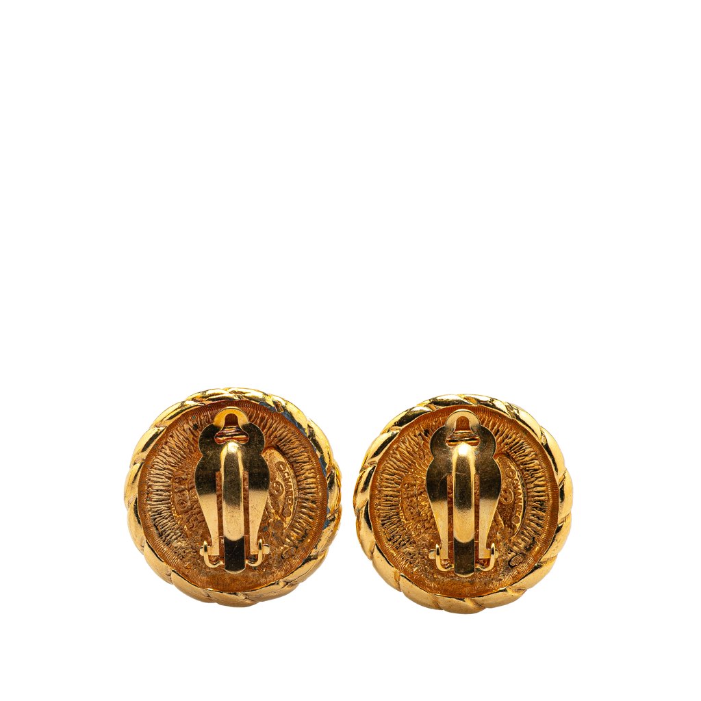Chanel Gold Plated CC Round Clip on Earrings - 2