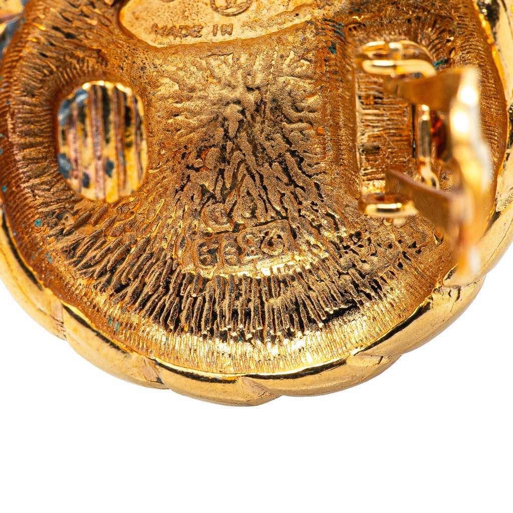 Chanel Gold Plated CC Round Clip on Earrings - 3
