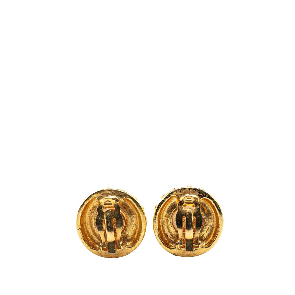 Chanel Gold Plated Faux Pearl Round Clip on Earrings - 2