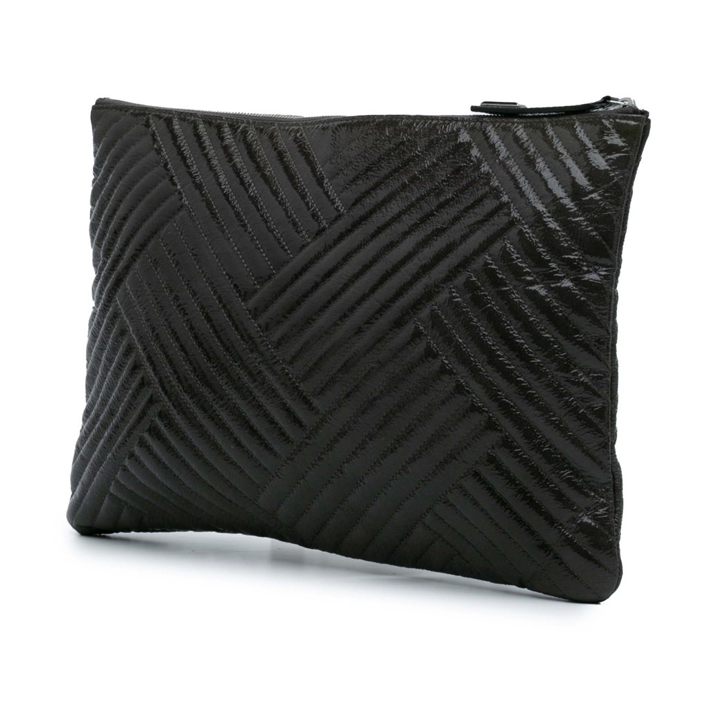 Chanel Large CC Distressed Quilted Patent Chevron Crossing O Case - 2