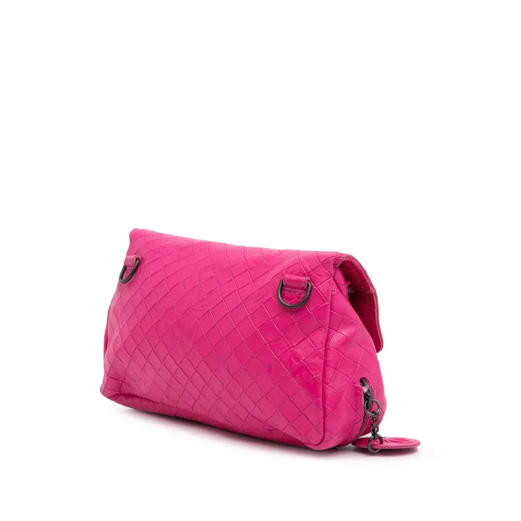 Bottega Veneta Small Calfskin Intrecciomirage Embossed Butterfly Chain Crossbody Pink Leather Very good - Back View