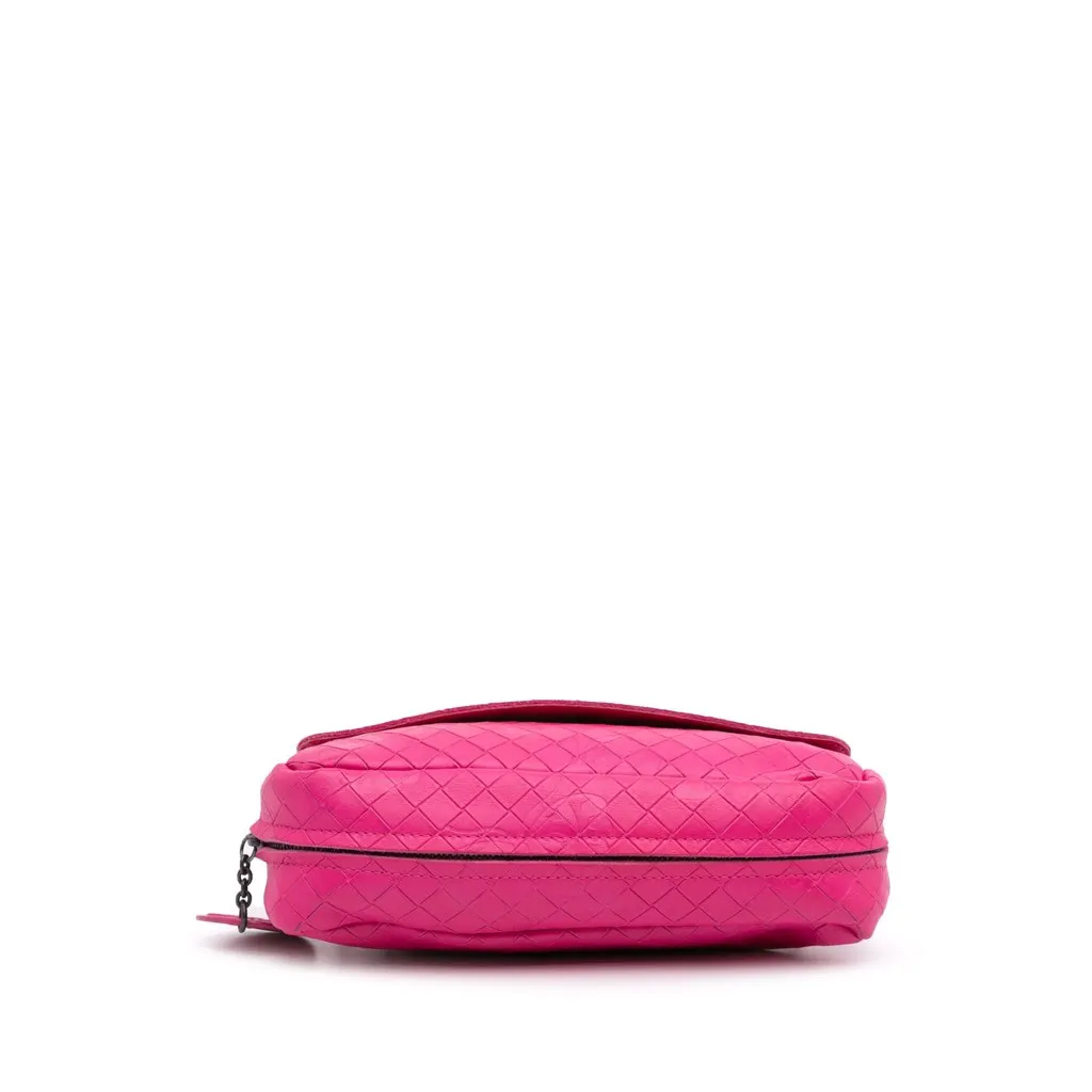 Bottega Veneta Small Calfskin Intrecciomirage Embossed Butterfly Chain Crossbody Pink Leather Very good - Inside View