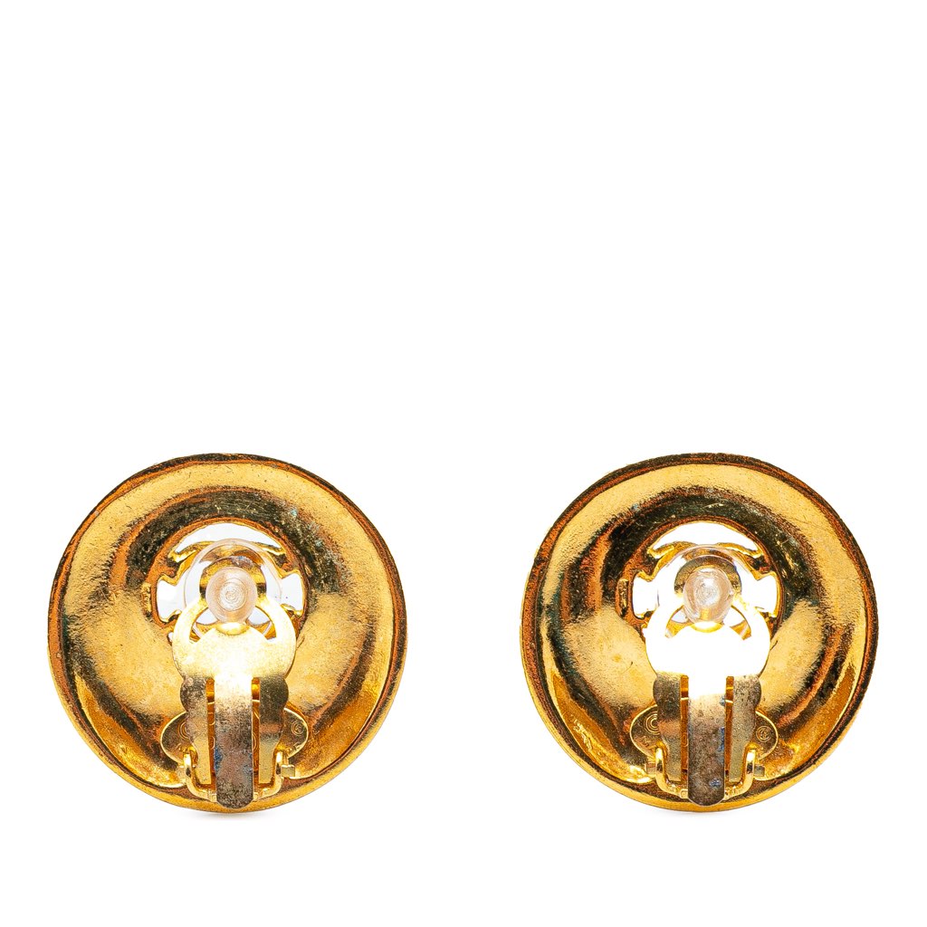 Chanel Gold Plated CC Round Button Clip On Earrings - 2