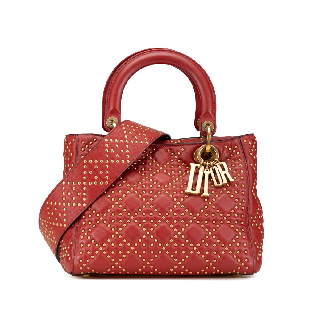 Dior Medium Lambskin Cannage Studded Supple Lady Dior
