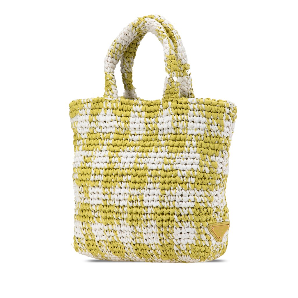 Prada Small Raffia Effect Crochet Embroidered Logo Tote - 2