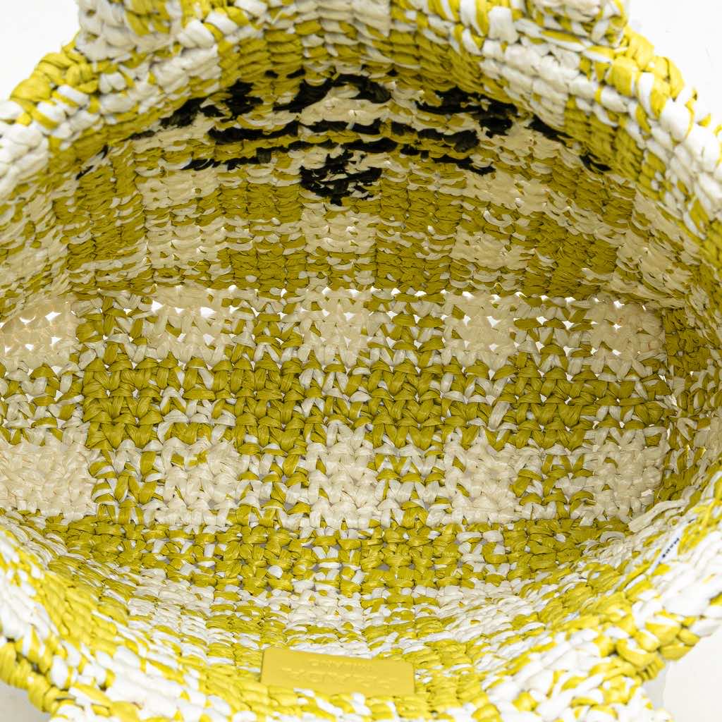 Prada Small Raffia Effect Crochet Embroidered Logo Tote - 4