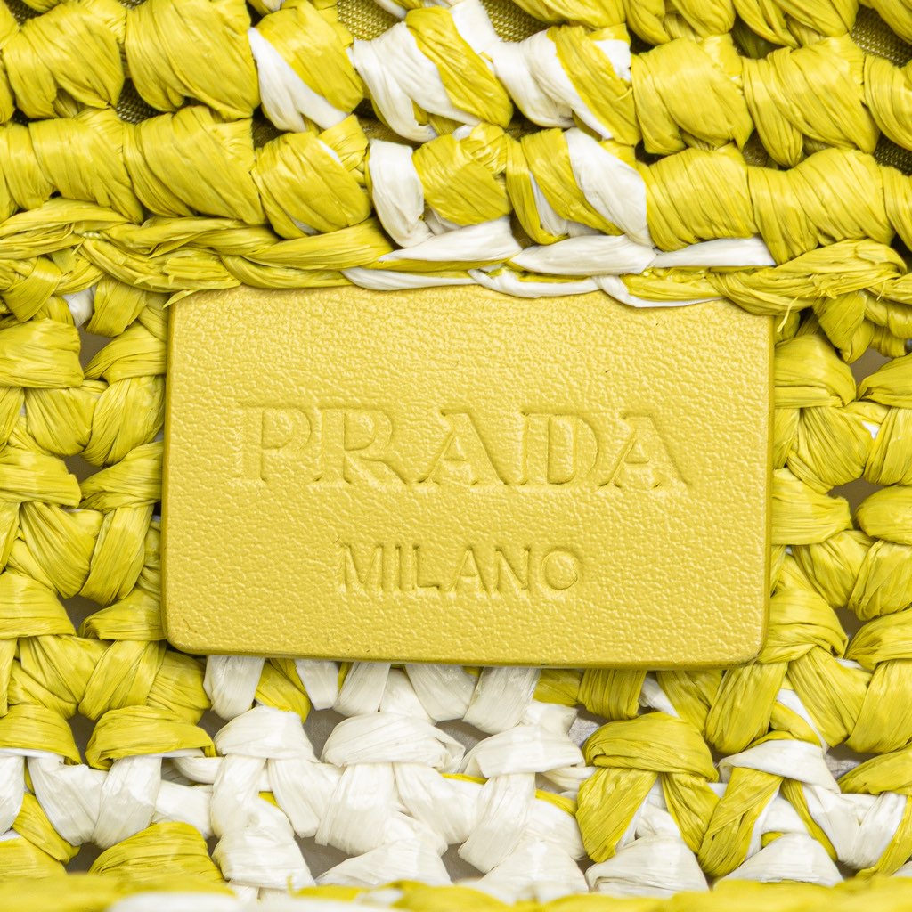 Prada Small Raffia Effect Crochet Embroidered Logo Tote - 5