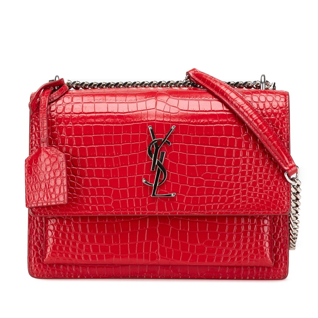 Saint Laurent Medium Croc Embossed Leather Sunset Crossbody