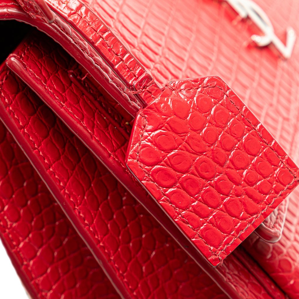 Saint Laurent Medium Croc Embossed Leather Sunset Crossbody - Image 11