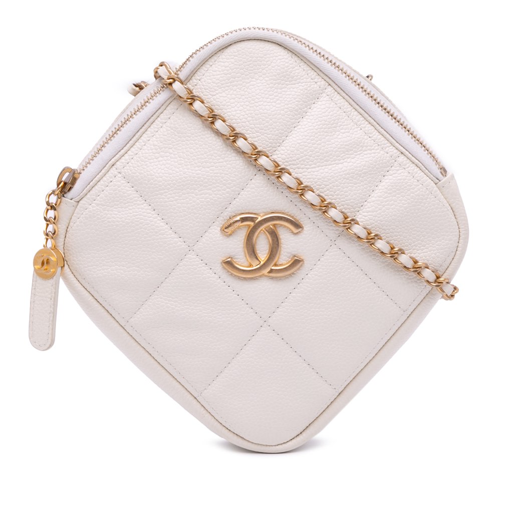 Chanel Quilted Caviar Diamond Clutch With Chain