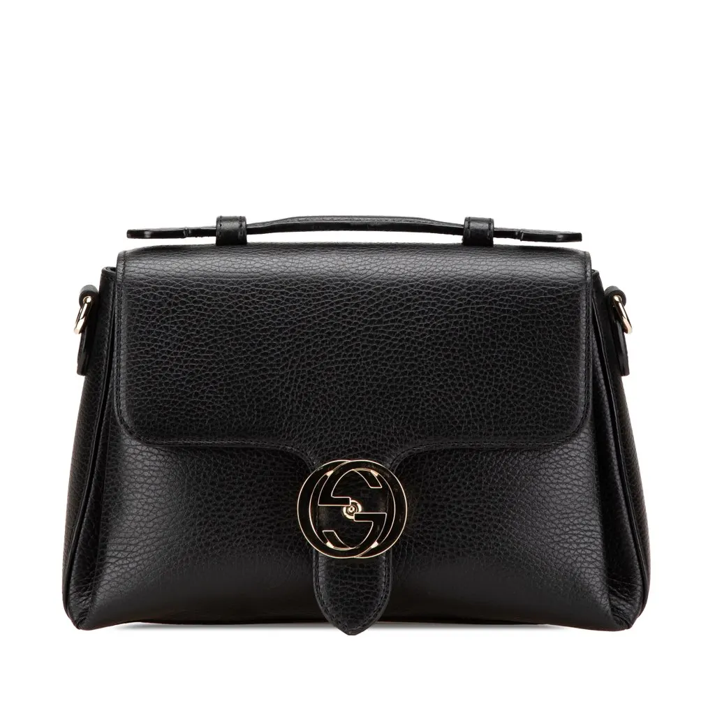 Gucci Small Dollar Calf Interlocking G Satchel Black Leather Very good - Front View