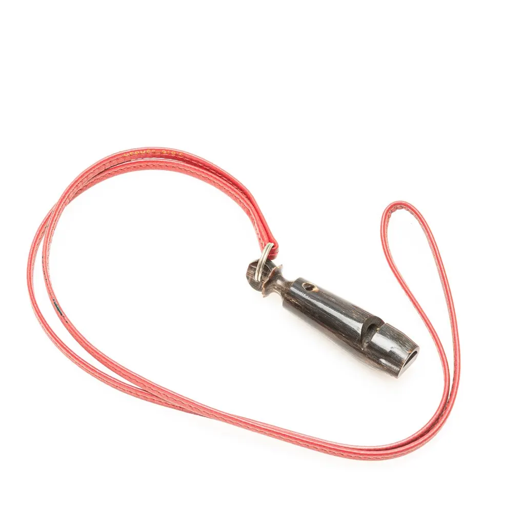 Hermès Leather and Wood Whistle Pendant Necklace Red Leather Good - Front View