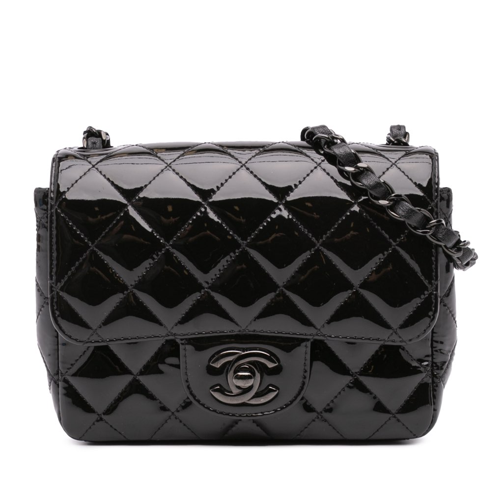 Chanel Mini Square Classic Patent So Black Single Flap