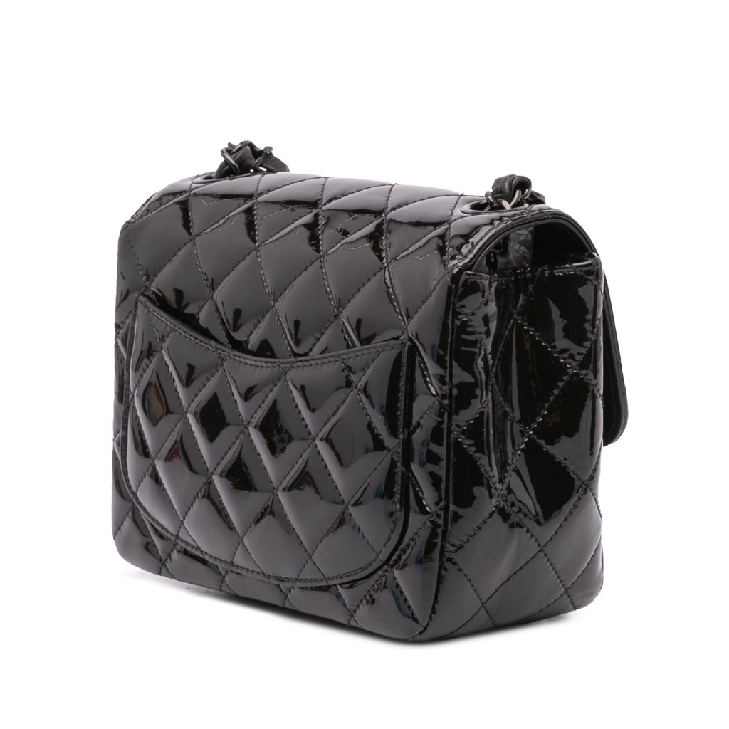Chanel Mini Square Classic Patent So Black Single Flap - Back view