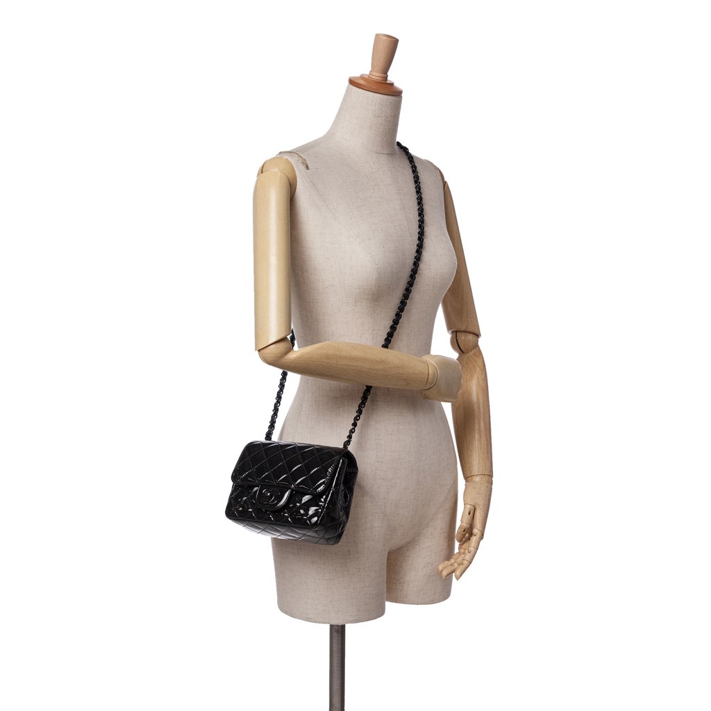 Chanel Mini Square Classic Patent So Black Single Flap - Image 13
