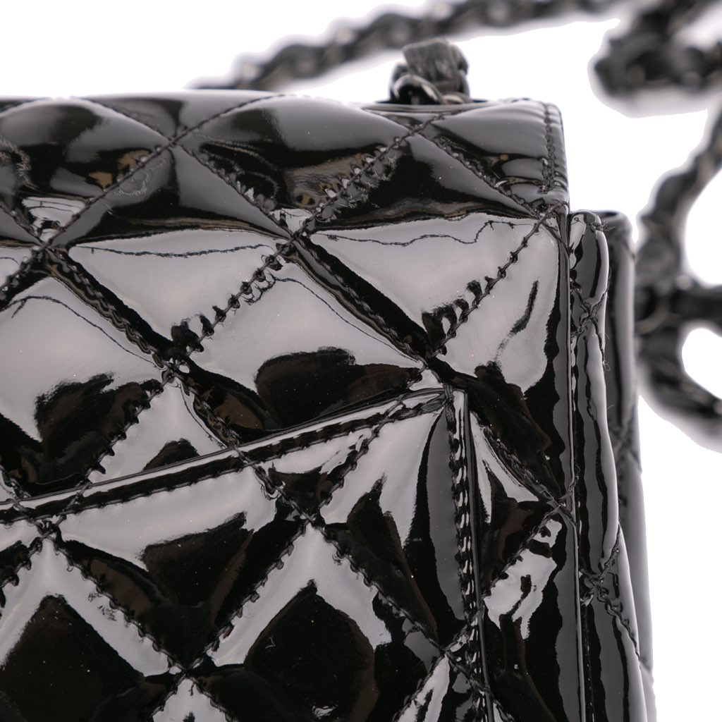 Chanel Mini Square Classic Patent So Black Single Flap - Image 10