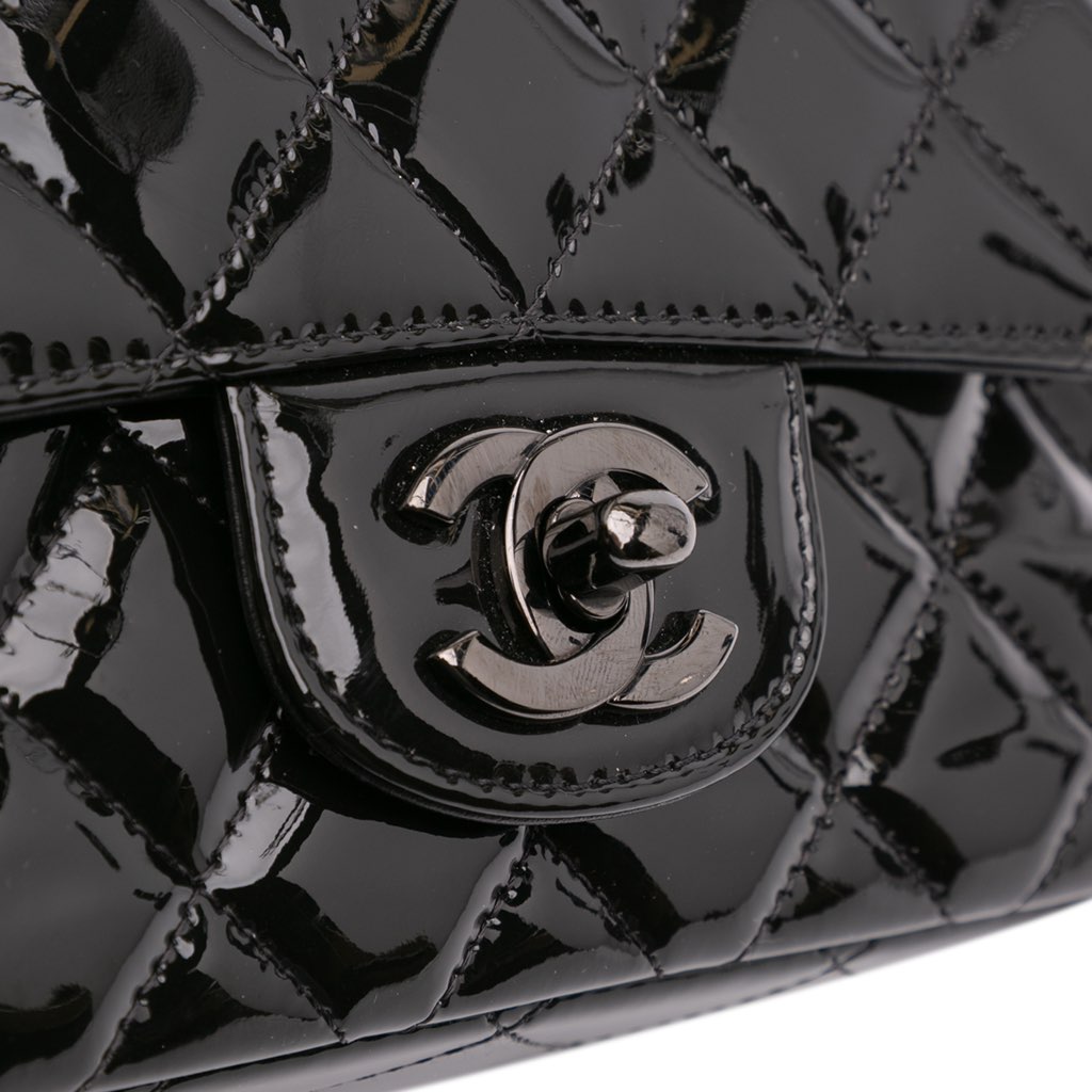 Chanel Mini Square Classic Patent So Black Single Flap - Image 11