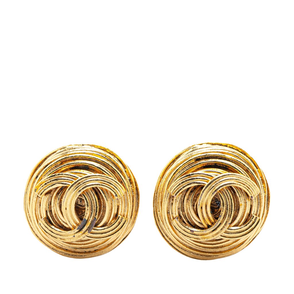 Chanel Gold Plated CC Round Clip On Earrings