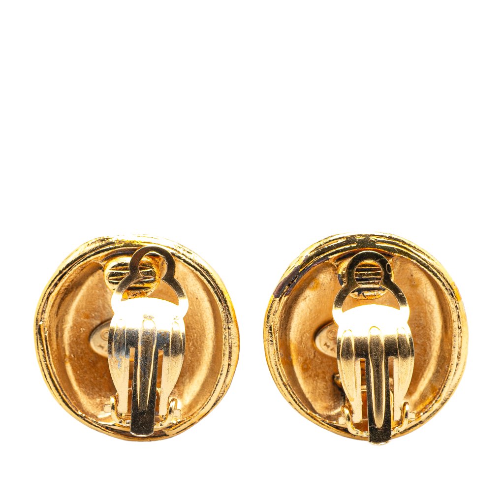 Chanel Gold Plated CC Round Clip On Earrings - 2