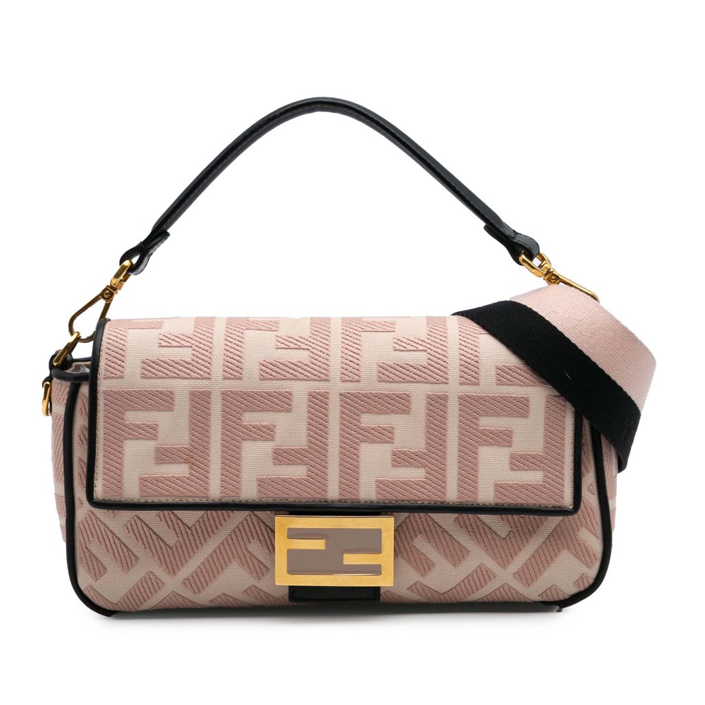 Fendi Zucca Embroidered Canvas Baguette Satchel