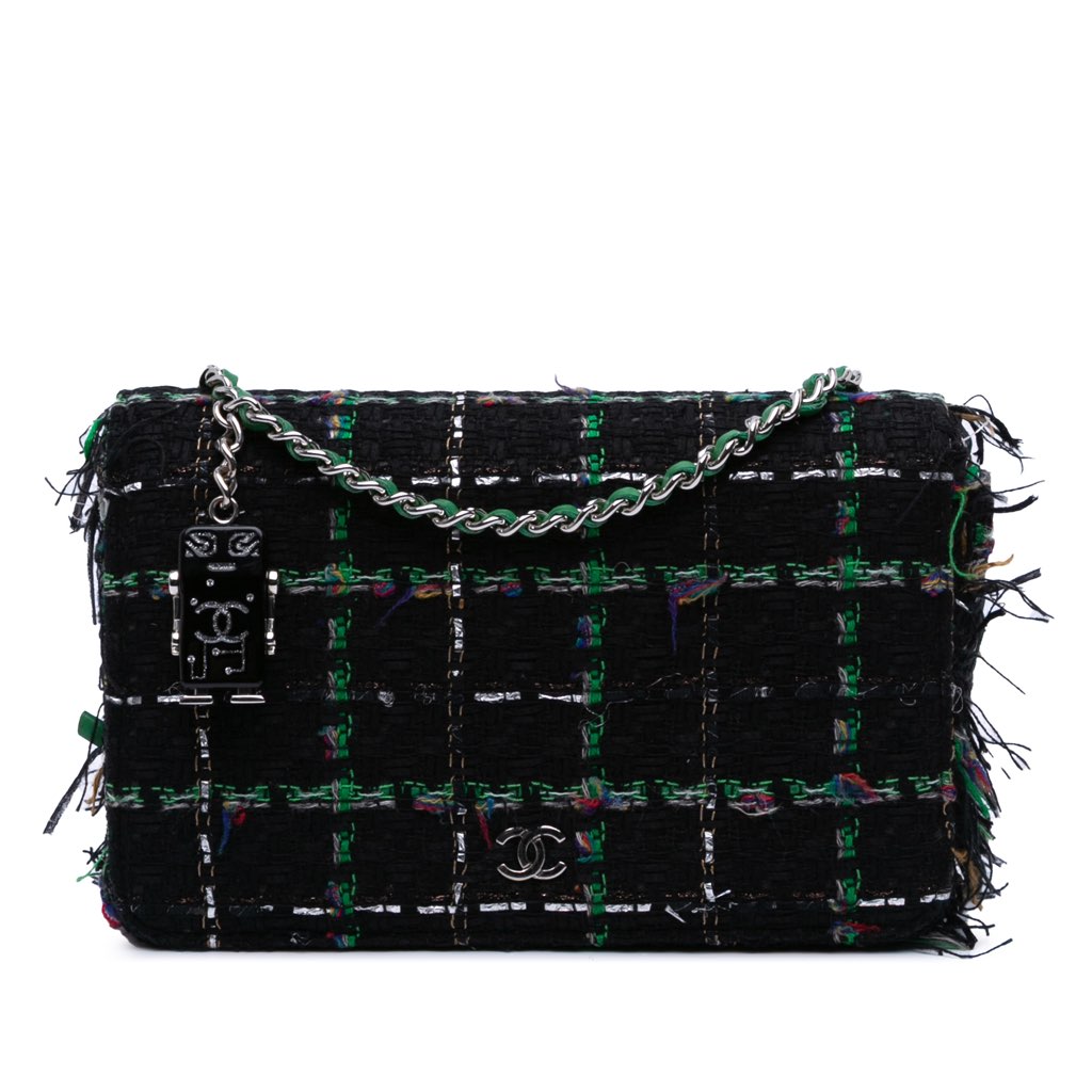 Chanel Quilted Boucle Tweed Robot Charm Wallet On Chain
