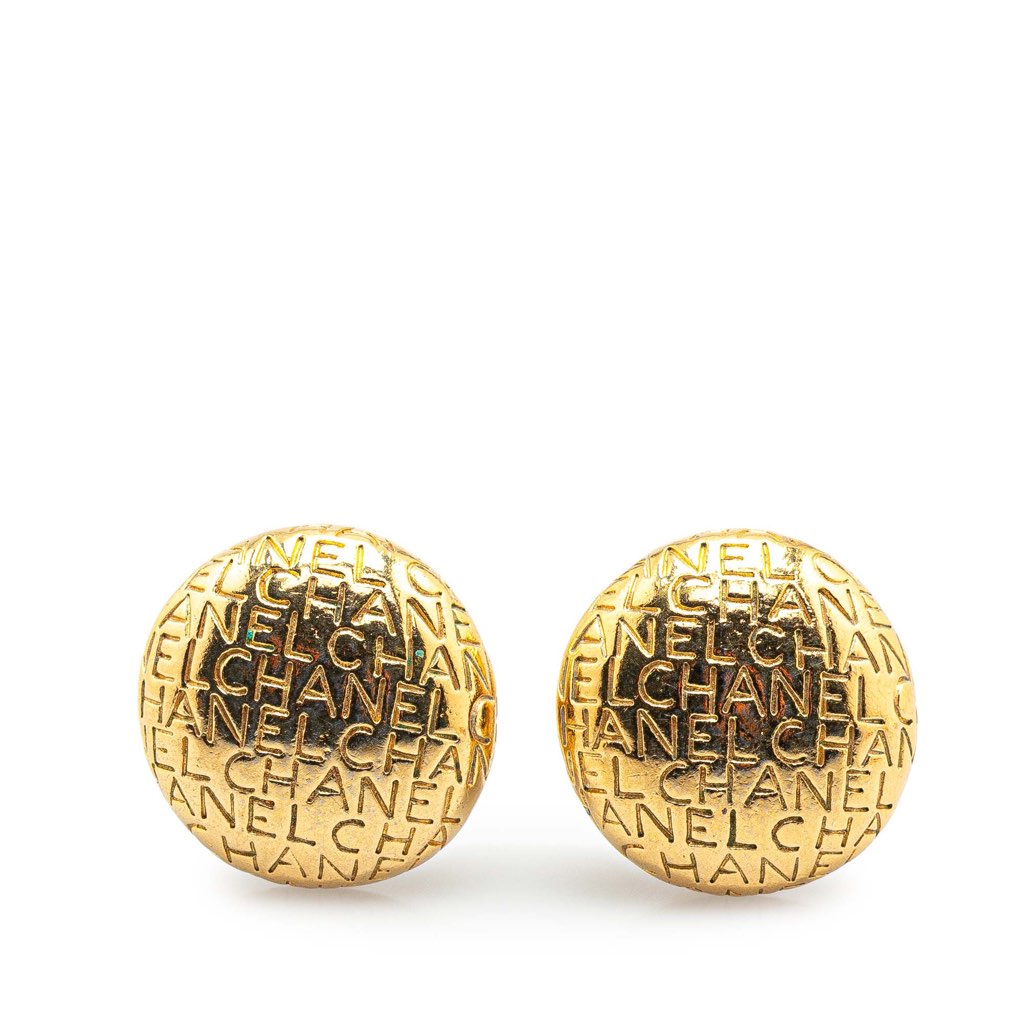 Chanel Gold Plated Logo Clip On Earrings